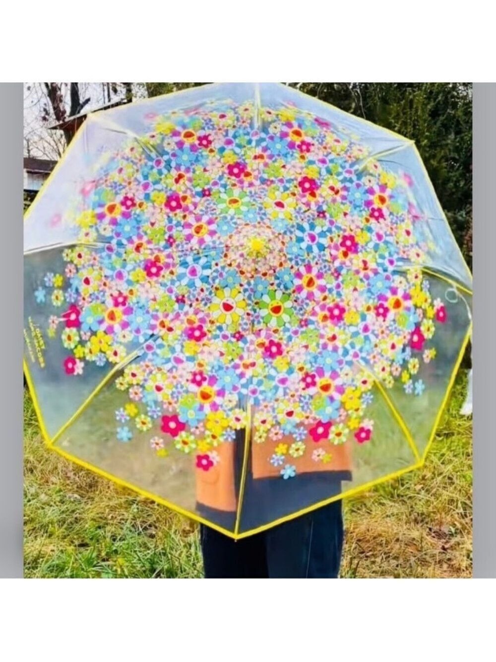 Marc Jacobs Daisy Parfums Takashi Murakami Umbrella Floral Clear Yellow New - Picture 3 of 11